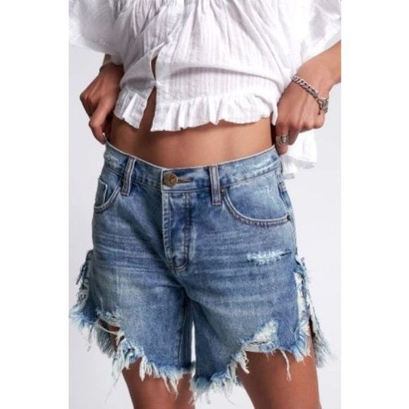 ONE TEASPOON Frankies Long Length Denim Short Cobaine Size 27 - Picture 1 of 10